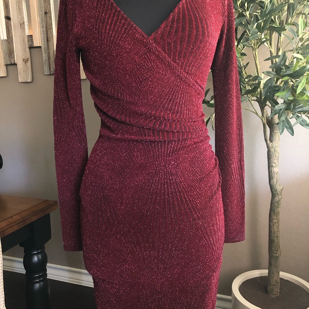 Long Sleeve Bodycon/Faux Wrap Dress